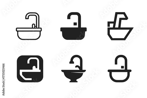 Faucet & Sink Logos. Renovating Kitchens and Bathrooms. Set Logo of Renovating Kitchens and Bathrooms: faucet and sink. harmonious logo variations of the same