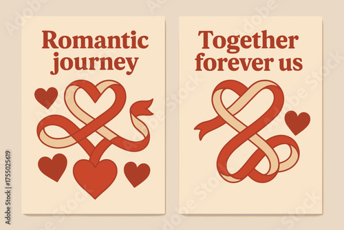 Romantic Journey Banners. Romantic journey. Two vertical A6 banners with safe margins, centered composition, no elements touching edges, retro, red and beige,