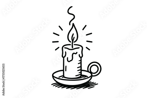 Candle Glow Doodle. Candle Glow. Hand-drawn doodle illustration Candle Glow candle flame wick holder light smoke reflection shadow small fire crystal. Simple