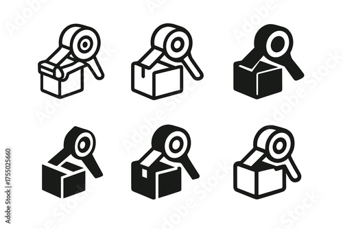 E-commerce Logo Variations. E-commerce packaging station. Set Logo of E-commerce packaging station: adhesive tape dispenser. harmonious logo variations of the