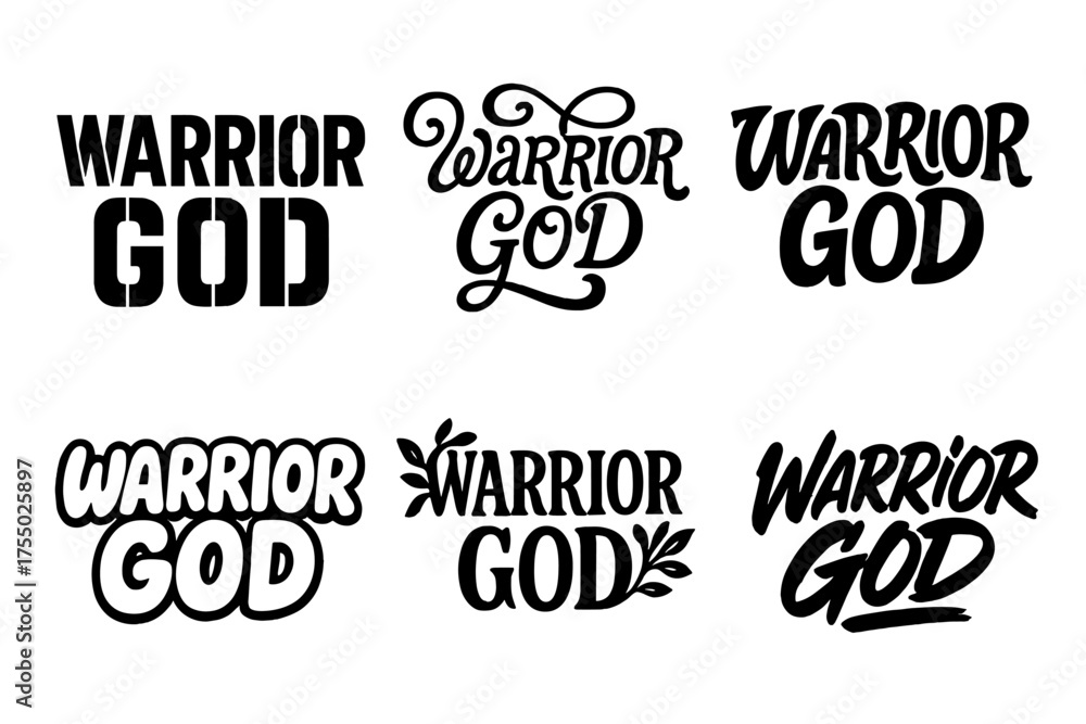 Fototapeta premium Warrior God Lettering. Warrior God. Set lettering. harmonious lettering variations of the same emblematic concept (Stencil-inspired urban lettering, Whimsical