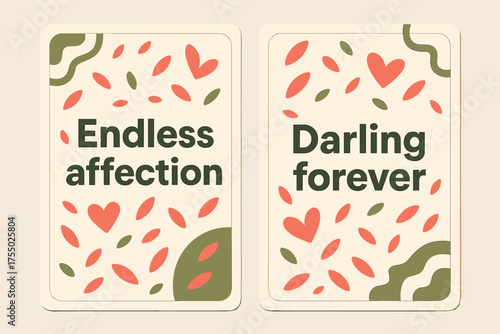Endless Affection Banners. Endless affection. Two vertical A6 banners with safe margins, centered composition, no elements touching edges, memphis, olive green