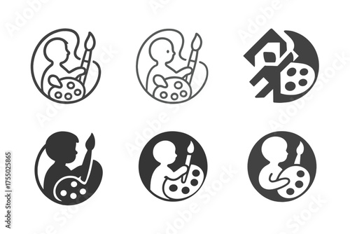 Creative Kids Logos. Kids learning and growing through hands-on experiences. Set Logo of Kids learning and growing through hands-on experiences: art station