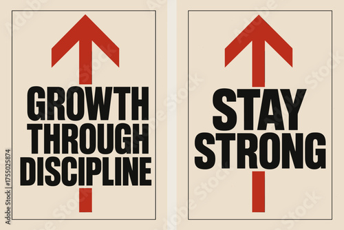 Brutalist Motivational Banners. Resilience. Two vertical A6 banners with safe margins, centered composition, no elements touching edges, brutalist style, black