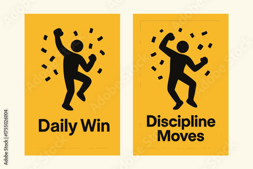 Victory Dance Celebration. Victory dance. Two vertical A6 banners with safe margins, centered composition, no elements touching edges, energetic minimal style,