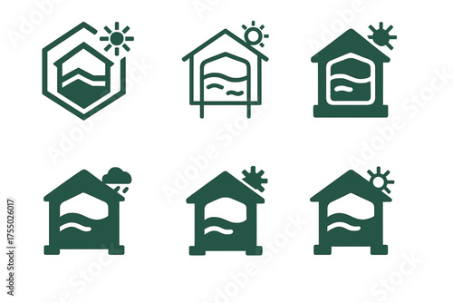 Resilient Infrastructure Logos. climate-resilient infrastructure. Set Logo of climate-resilient infrastructure: resilient water storage reservoir. harmonious