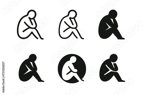 Solitude Logo Variations. Solitude and Reflection. Set Logo of Solitude and Reflection: stylized calm contemplation icon. harmonious logo variations of the