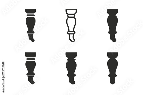 Chair Leg Logos. Chair leg. Set Logo of Chair leg: turned spindle leg. harmonious logo variations of the same emblematic concept, each with different artistic