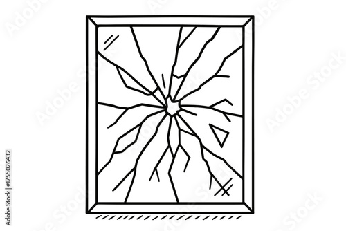 Shattered Glass Illustration. Broken Glass. Hand-drawn doodle illustration Broken Glass shattered window shard reflection frame chip crack splinter light