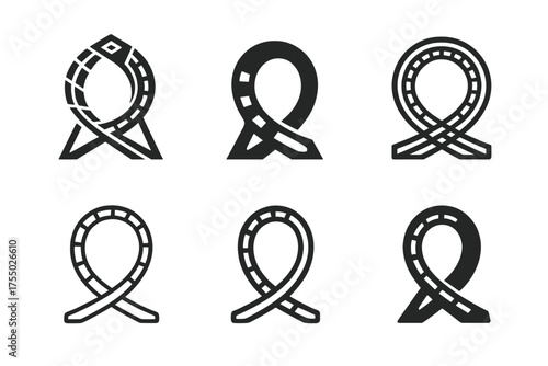 Theme Park Logos. Theme parks and amusement rides. Set Logo of Theme parks and amusement rides: coaster loop (track loop). harmonious logo variations of the