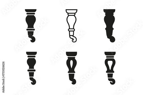 Chair Leg Logos. Chair leg. Set Logo of Chair leg: turned spindle leg. harmonious logo variations of the same emblematic concept, each with different artistic