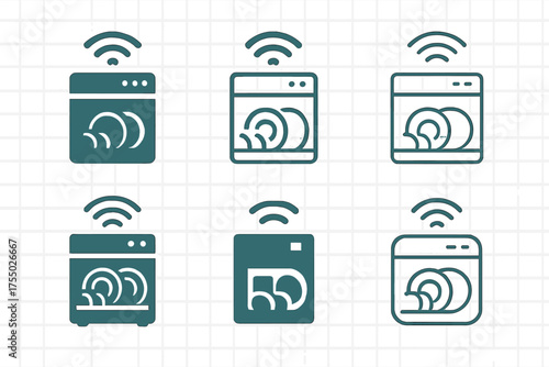 Smart Kitchen Logos. Smart kitchens. Set Logo of Smart kitchens: smart dishwasher. harmonious logo variations of the same emblematic concept, each with