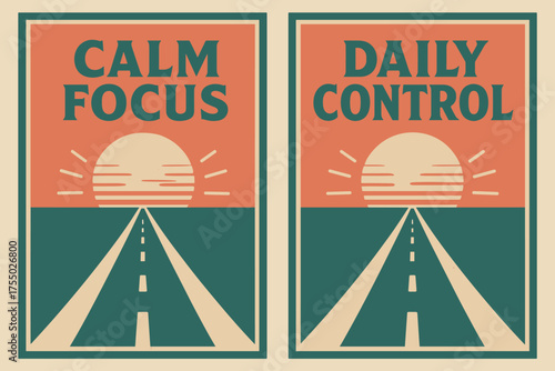 Retro Mindset Banners. Mindset. Two vertical A6 banners with safe margins, centered composition, no elements touching edges, retro style, coral and teal,