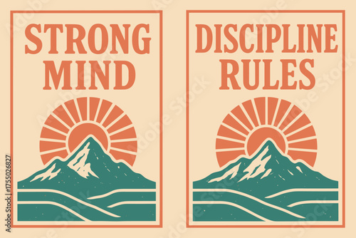 Retro Mindset Banners. Mindset. Two vertical A6 banners with safe margins, centered composition, no elements touching edges, retro style, coral and teal,