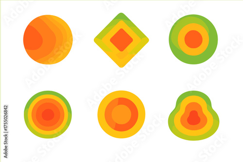 Harmonious Heatmap Logos. Heatmapping. Set Logo of Heatmapping: circular gradient hot spot. harmonious logo variations of the same emblematic concept, each