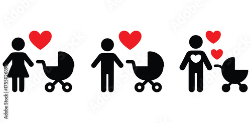 Diverse families and babies represented with love. family silhouettes set