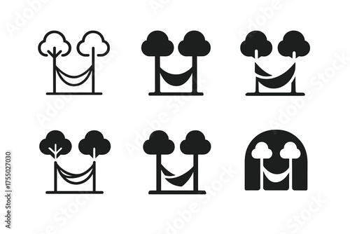 Hammock Logo Variations. Outdoor living areas. Set Logo of Outdoor living areas: hammock. harmonious logo variations of the same emblematic concept, each with