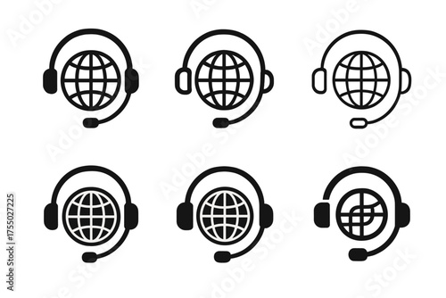 Global Conference Logos. A professional conducting a video conference with international clients. Set Logo of A professional conducting a video conference with