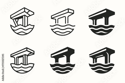 Climate-Resilient Logo Grid. climate-resilient infrastructure. Set Logo of climate-resilient infrastructure: elevated roadway (flood-proof viaduct). harmonious