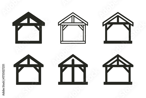 Timber Structure Logos. 3D model of building skeleton. Set Logo of 3D model of building skeleton: timber post-and-beam. harmonious logo variations of the same