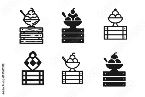 Ice Cream Logo Designs. Outdoor ice cream sundae bar setup. Set Logo of Outdoor ice cream sundae bar setup: Wooden Crate Display. harmonious logo variations of