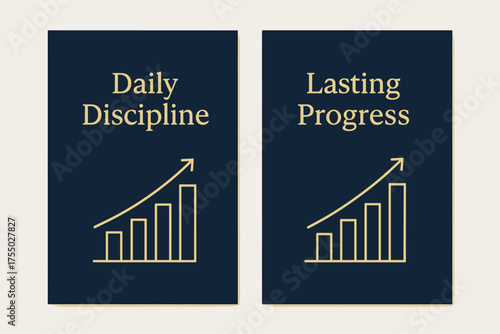 Discipline Banners. Discipline. Two vertical A6 banners with safe margins, centered composition, no elements touching edges, modern minimal, navy and gold,