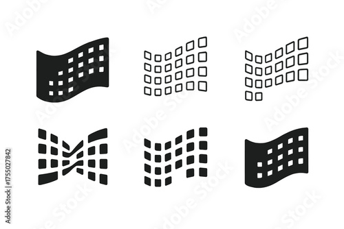 Interactive Art Logos. Interactive digital art installations. Set Logo of Interactive digital art installations: kinetic LED wall. harmonious logo variations