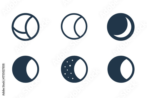 Moonlight Logo Variations. Moonlight. Set Logo of Moonlight: lunar eclipse (shadowed moon). harmonious logo variations of the same emblematic concept, each