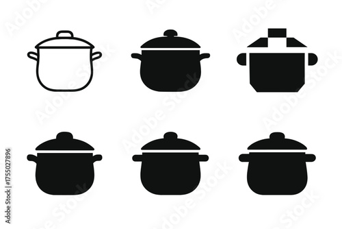 Stew Logo Variations. Making stew. Set Logo of Making stew: cast-iron pot. harmonious logo variations of the same emblematic concept, each with different
