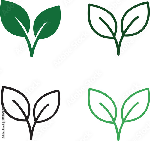 Isolated Leaves icon set, leaves, nature, foliage, plant, eco, green, environment, minimal black vector, solid and line outline, thin stroke, editable, modern minimal style