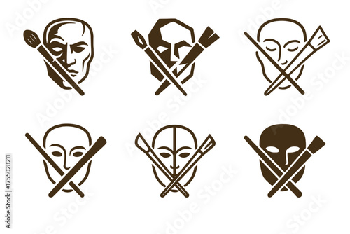 Stage Makeup Logos. Makeup for stage performance. Set Logo of Makeup for stage performance: Prosthetic Piece. harmonious logo variations of the same emblematic