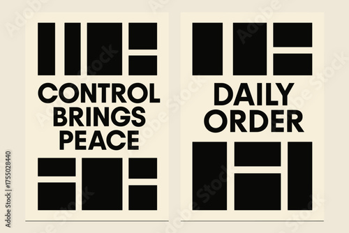 Bauhaus Balance Banners. Wisdom. Two vertical A6 banners with safe margins, centered composition, no elements touching edges, bauhaus style, black and cream,
