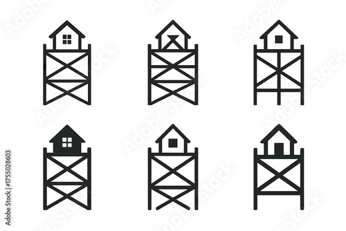 Home Renovation Logos. Home renovation and construction services. Set Logo of Home renovation and construction services: scaffolding tower. harmonious logo