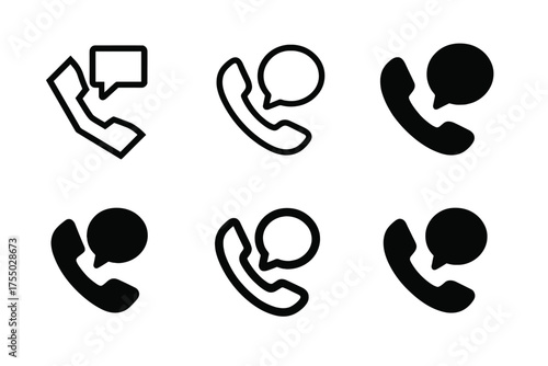 Customer Service Logo Variations. Customer service representative on a call. Set Logo of Customer service representative on a call: phone handset with speech
