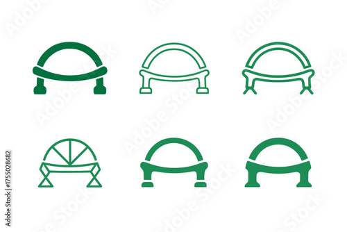 Resilient Bridge Logos. climate-resilient infrastructure. Set Logo of climate-resilient infrastructure: resilient bridge with flexible joints. harmonious logo