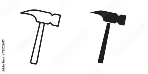 Hammer icon in Line and Silhouette Icon Set. Isolated Vector Illustration.
