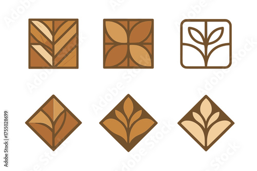 Handcrafted Logo Variations. Handcrafted wooden jewelry boxes and organizers. Set Logo of Handcrafted wooden jewelry boxes and organizers: marquetry inlay