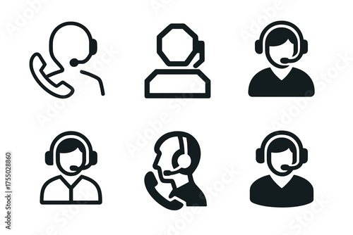 Diverse CRM Logo Designs. Customer service representative on a call. Set Logo of Customer service representative on a call: CRM dashboard screen. harmonious