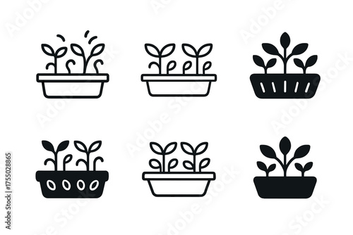 Seed Logo Variations. Seed preservation techniques. Set Logo of Seed preservation techniques: germination testing tray. harmonious logo variations of the same
