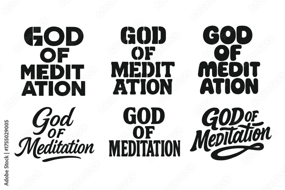 Obraz premium Meditation Lettering Variations. God of Meditation. Set lettering. harmonious lettering variations of the same emblematic concept (Abstract geometric