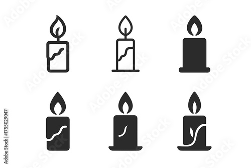 Candle Logo Variations. Creating personalized holiday greeting cards. Set Logo of Creating personalized holiday greeting cards: candle with flame. harmonious