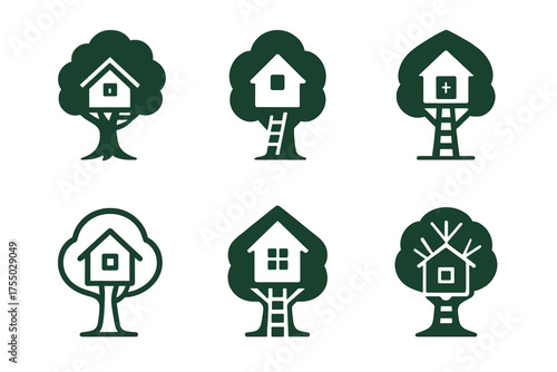 Treehouse Logo Variations. Tiny homes and alternative living spaces. Set Logo of Tiny homes and alternative living spaces: Treehouse. harmonious logo