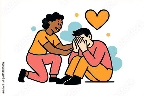 Geometric Compassion Art. symbolizing compassion. Modern flat-line illustration, clean geometric characters with sharp and smooth outlines, perfectly clear