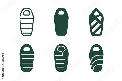Camping Logo Variations. Camping. Set Logo of Camping: sleeping bag. harmonious logo variations of the same emblematic concept, each with different artistic