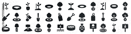 Gardening and plant solid icons set – filled, nature, landscaping symbols