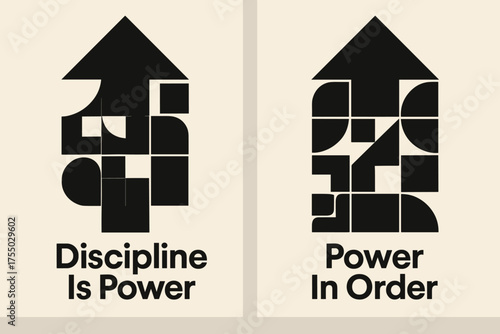 Geometric Wisdom Banners. Wisdom. Two vertical A6 banners with safe margins, centered composition, no elements touching edges, bauhaus style, black and cream,