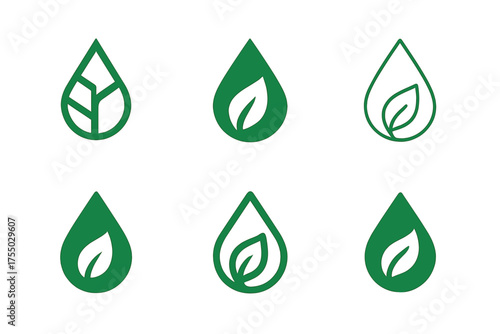 Eco Startup Logos. Eco startups. Set Logo of Eco startups: water droplet. harmonious logo variations of the same emblematic concept, each with different