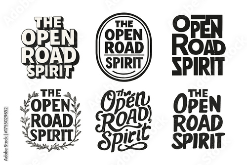Open Road Spirit Varieties. The Open Road Spirit. Set lettering. harmonious lettering variations of the same emblematic concept, each with different artistic