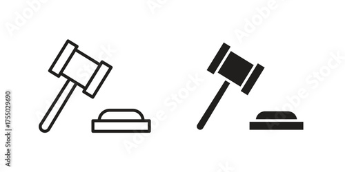 Gavel icon in Line and Silhouette Icon Set. Isolated Vector Illustration.