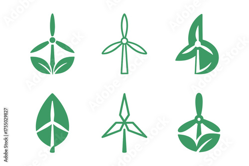 Eco Startup Logos. Eco startups. Set Logo of Eco startups: wind turbine. harmonious logo variations of the same emblematic concept, each with different